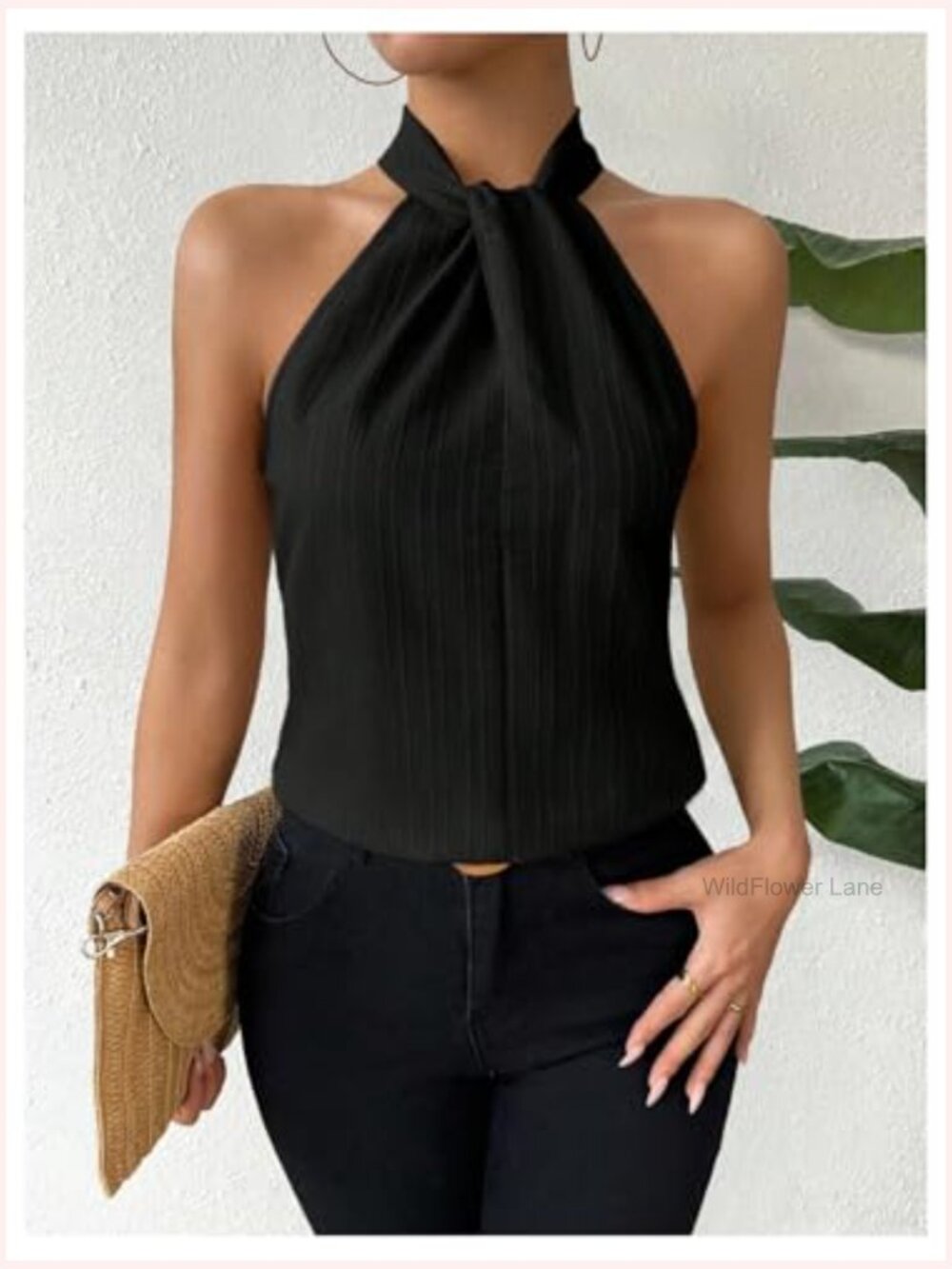Twist Front Halter Blouse Pleated Sleeveless Going Out Top - Picture 5 of 5